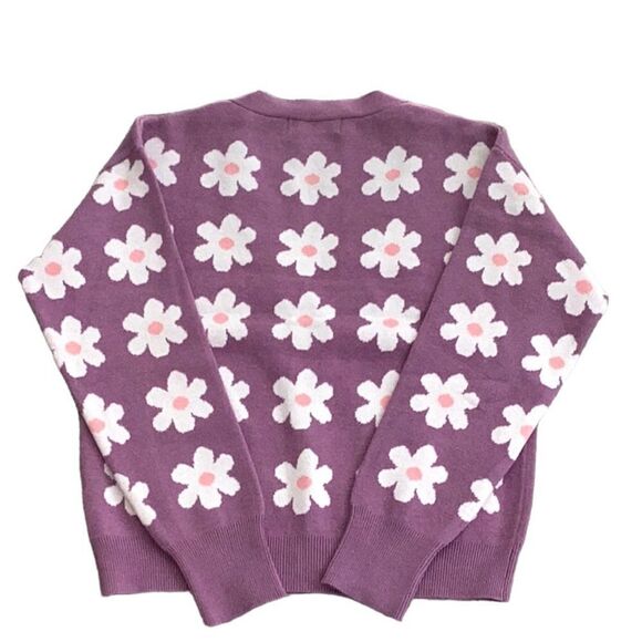 WILLOW & WIND WOMENS LONG SLEEVE CARDIGAN SWEATER DAISY FLORAL BUTTON FRONT MED. - Picture 3 of 6